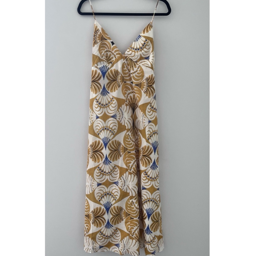 Zara Mustard Print Slip Maxi Dress Boho Resort Vacation Size S - Picture 2 of 7